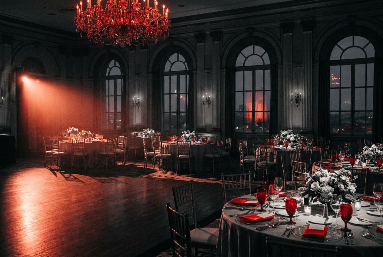 Festlich gedeckte Gala mit Empfang und Live-Musik